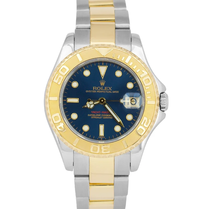 Unisex smartwatch with heart rate monitor-Rolex Yacht-Master Two-Tone 35mm BLUE Steel 18K Yellow Gold Midsize 68623 Watch