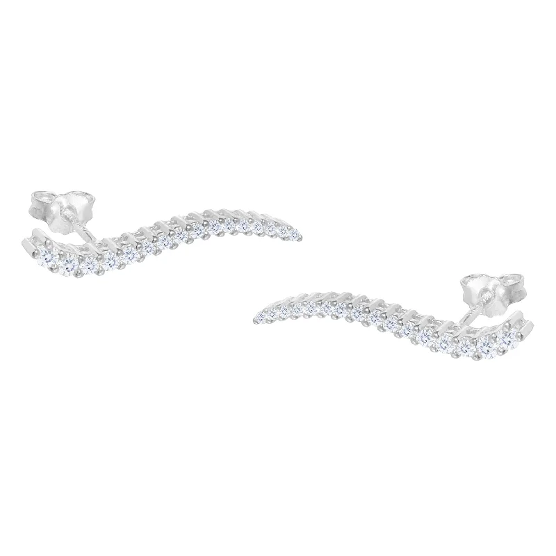 Women’s simple stud earrings-Isabella 18k White Gold Plated Sterling Silver Ear Climber Earrings with  Swarovski Crystals