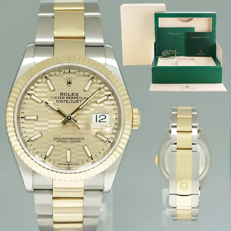 Unisex leather band smartwatches-2023 Rolex DateJust 36mm Champagne Motif Two Tone Gold Oyster 126233 Watch