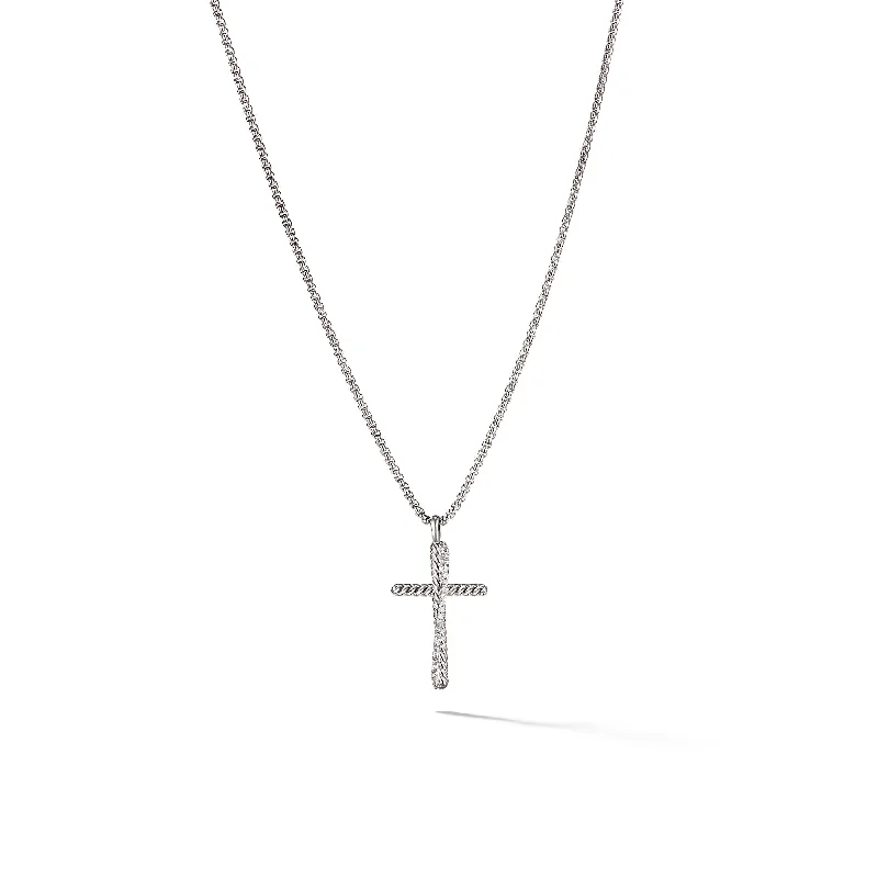 Women’s pearl necklaces-Crossover Cross Necklace in Sterling Silver with Diamonds\, 35.6mm