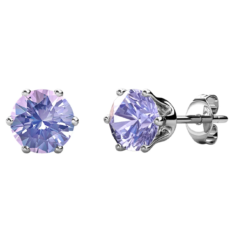 Women’s heart-shaped earrings-June Birthstone Alexandrite Earrings 18k White Gold Plated Stud Earrings with 1CT Swarovski Crystal