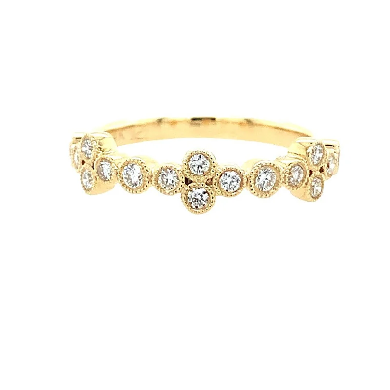 Women’s geometric engagement rings-14k Yellow Gold Clover Design Bezel Set Diamond Band