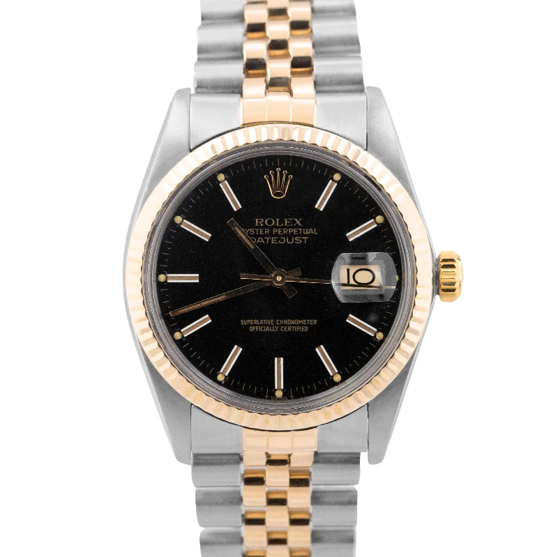 Unisex travel watches-PAPERS Rolex DateJust 36mm Black Two-Tone 18K Yellow Gold Jubilee 16013 BOX