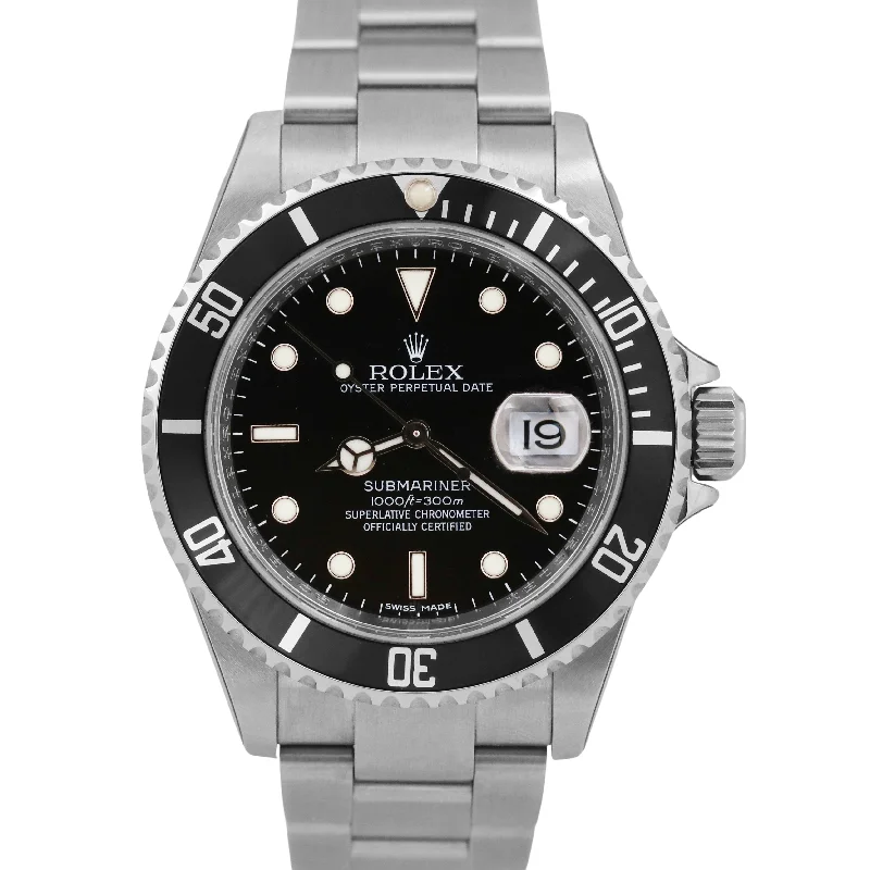 Unisex leather band smartwatches-STICKERED Rolex Submariner Date 40mm Black REHAUT Stainless Steel 16610 Watch