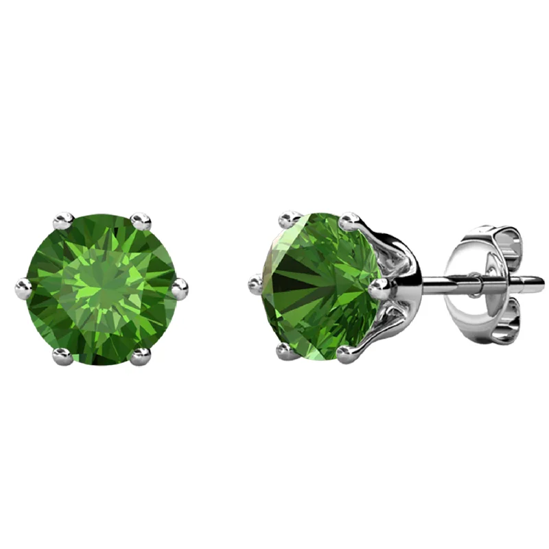 Women’s hoop and stud earrings-August Birthstone Peridot Earrings 18k White Gold Plated Stud Earrings with 1CT Swarovski Crystal