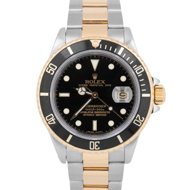 Unisex fashion smartwatches-Rolex Submariner Date 18K Yellow Gold Black Stainless Steel 40mm 16803 Watch