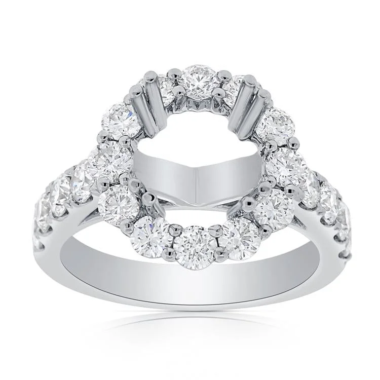 Women’s eco-friendly engagement rings-14K White Gold Round Diamond Halo Cathedral Mounting