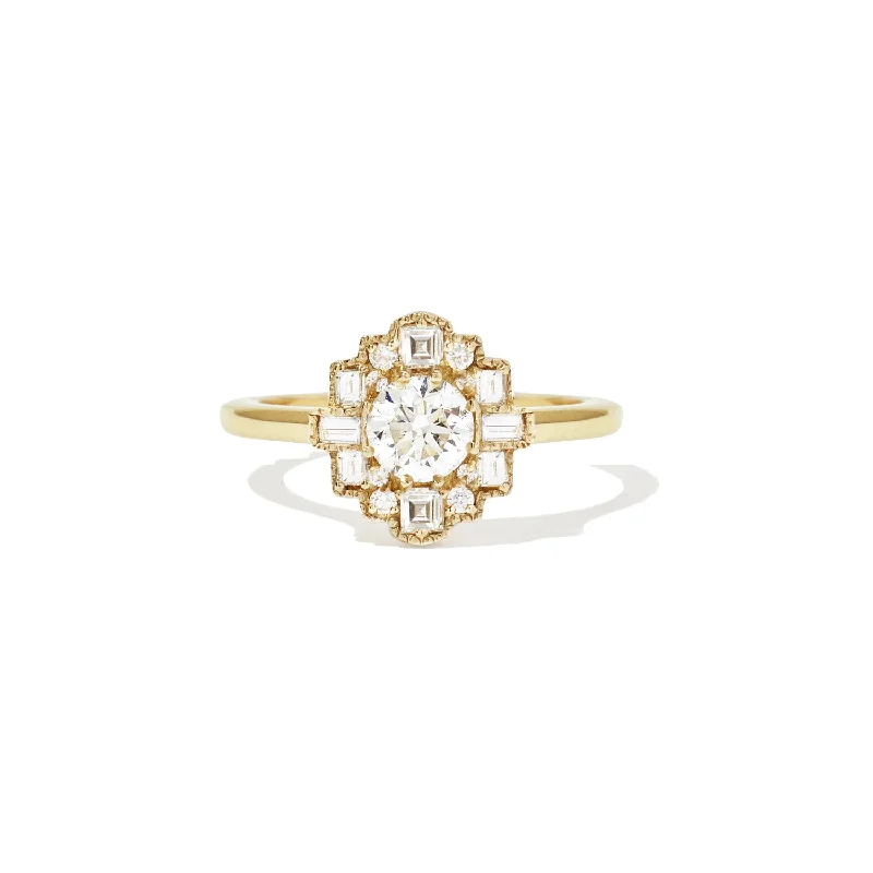 Women’s yellow diamond engagement rings-Deco Round Brilliant Cut Diamond Mosaic Ring