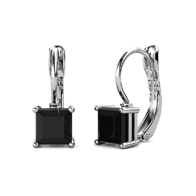 Women’s infinity earrings-Samantha 18k White Gold Plated Drop Earrings with Black Swarovski Crystal