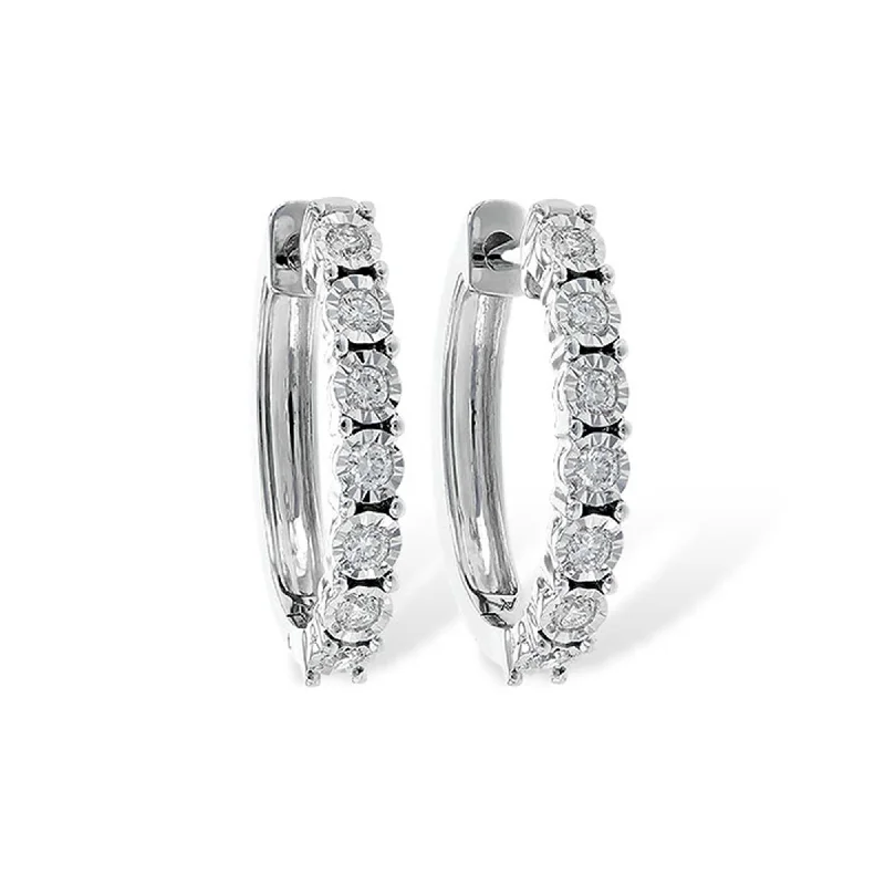 Women’s heart-shaped earrings-14K White Gold 0.25cttw. Diamond Illusion Hoop Earrings