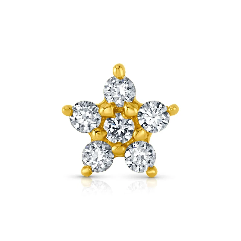 Women’s sparkling engagement rings-SINGLE MINI DIAMOND FLOWER FLAT BACK STUD, 14kt Gold