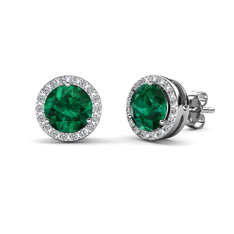 Women’s heart earrings-Royal 18k White Gold Plated May Birthstone Halo Earrings with Round Cut Emerald Swarovski Crystals