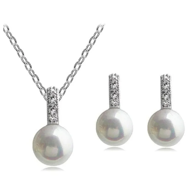 Women’s boho necklaces-Faux Pearl Necklace and Earring Set-Pearl Necklace Set-Bridal Jewelry Sets