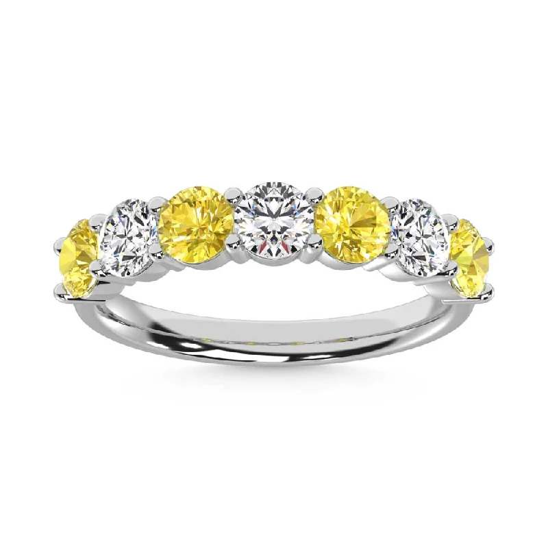 Women’s diamond band engagement rings-14K White Gold  2 Ct.Tw. 7 Stone Alternate White and Yellow Lab Grown Diamond Band