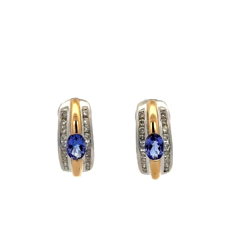 Women’s gold hoop earrings-Tanzanite and Diamond Huggie Earrings in 18 Gold