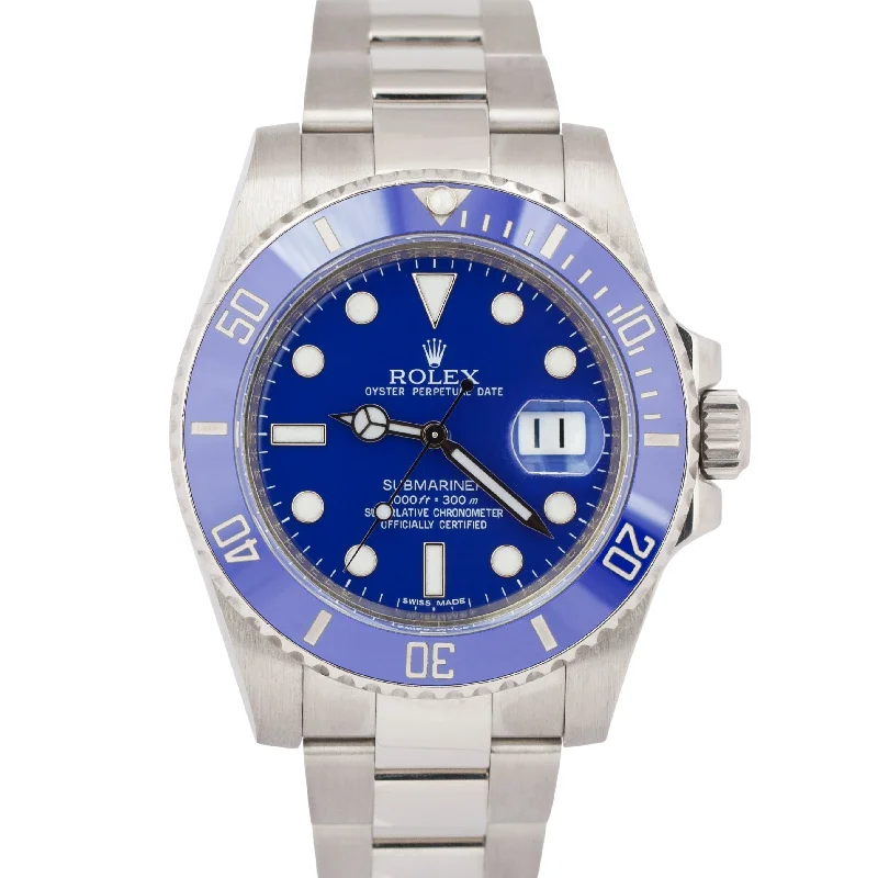 Unisex smartwatches for fitness-Rolex Submariner Date 18K White Gold SMURF Blue Ceramic 40mm 116619 LB BOX