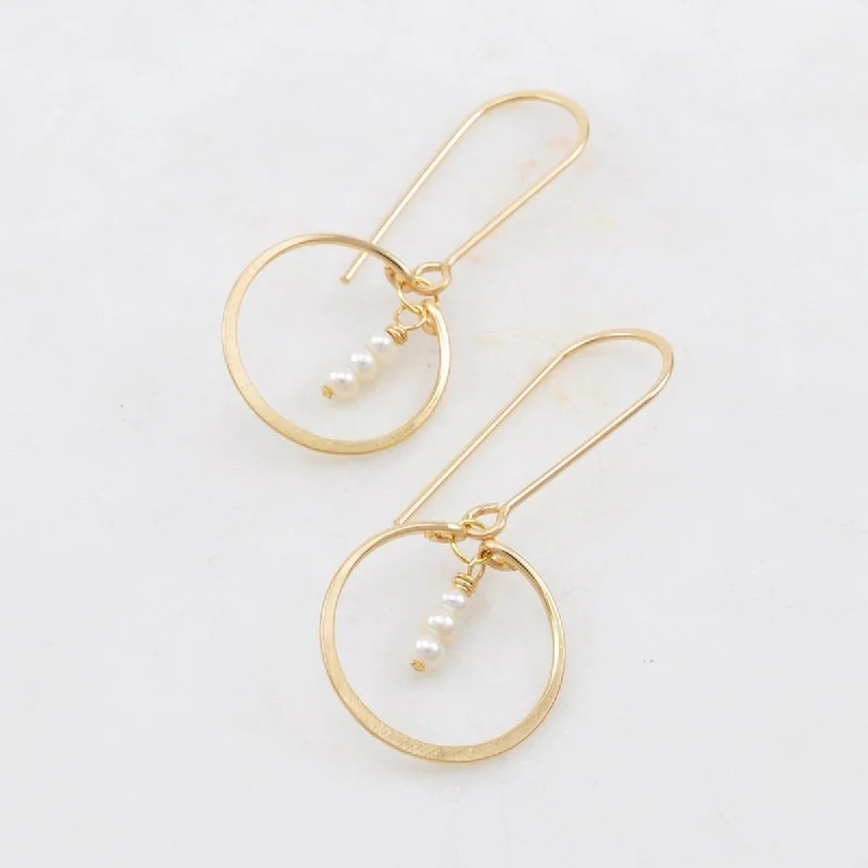 Women’s gold diamond earrings-Petite Circle Gem Drop Earrings with Fresh Water Pearls