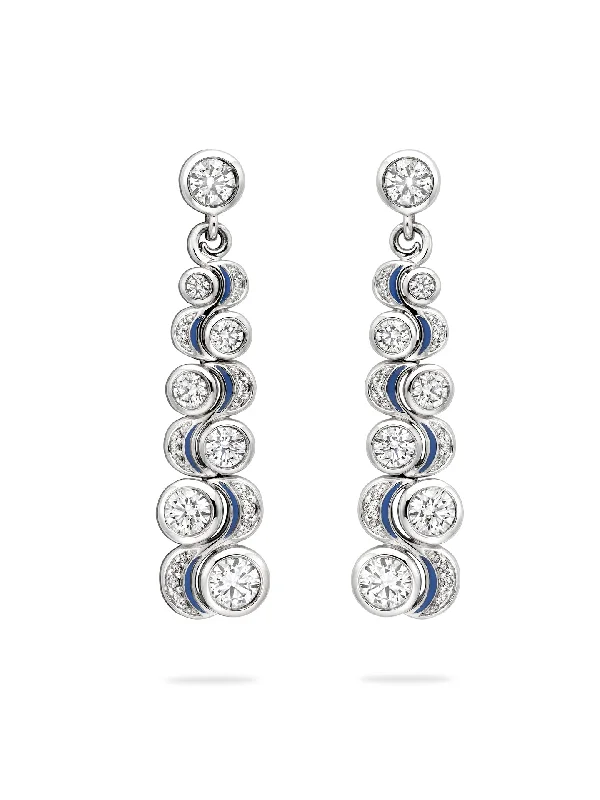 Women’s pearl earrings-Over the Moon Diamond Platinum Drop Earrings