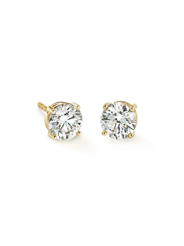 Women’s geometric earrings-Classic Yellow Gold Diamond Stud Earrings