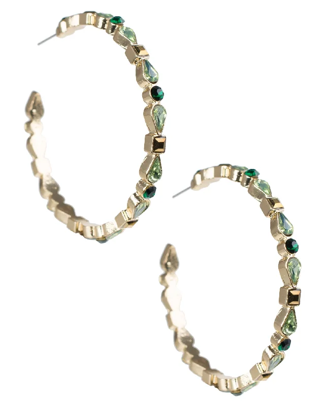 Women’s handcrafted earrings-Multi Shape Green Hoop Earrings