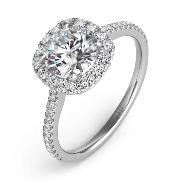 Women’s timeless engagement rings-Platinum Diamond Cushion Halo Mounting