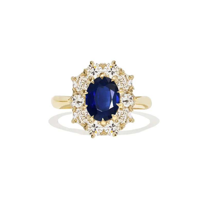 Women’s solitaire engagement rings-Sapphire & Old European Cut Diamond Cluster Ring