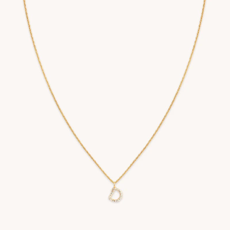 Women’s multi-strand necklaces-D Initial Pavé Pendant Necklace in Gold