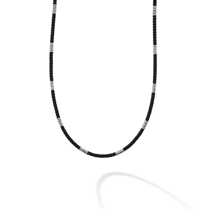 Women’s diamond tennis necklaces-Black Caviar Silver Station Matte Ceramic Beaded Necklace