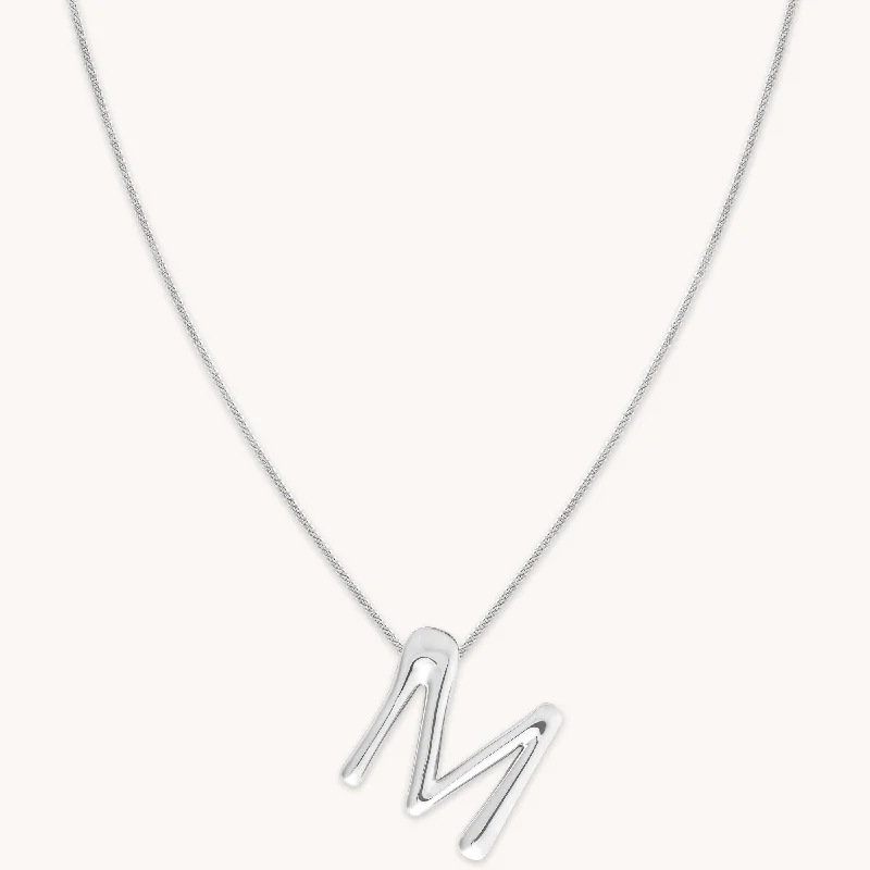 Women’s pendant necklaces-M Initial Bold Pendant Necklace in Silver