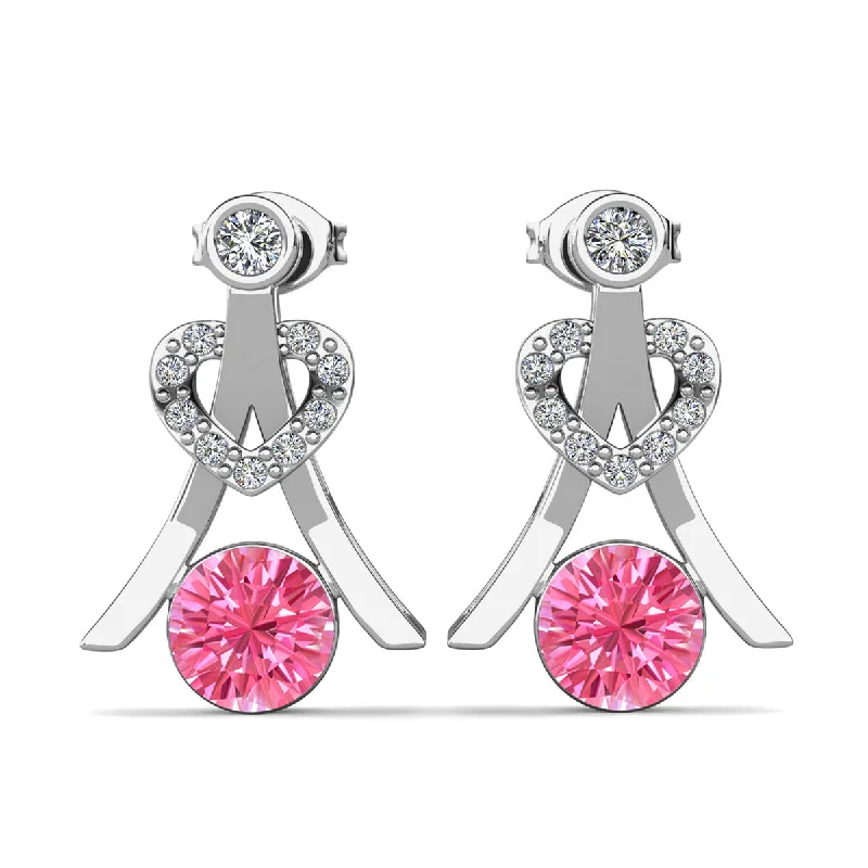 Women’s diamond earrings-Serenity October Birthstone Pink Tourmaline Earrings 18k White Gold Plated Silver Earrings with Round Cut Swarovski Crystals