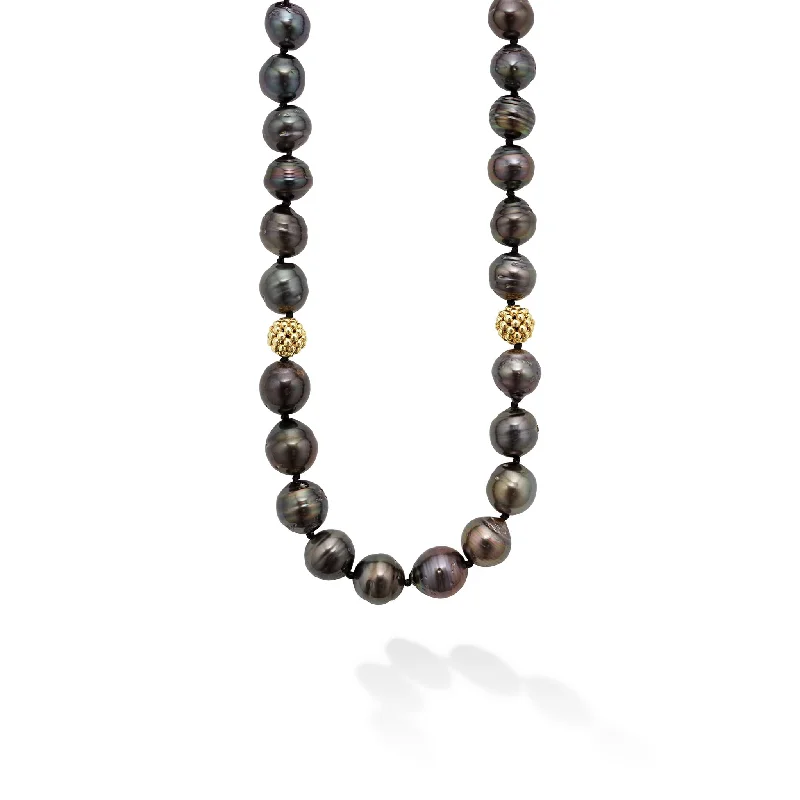 Women’s moonstone necklaces-Anthem Tahitian Black Pearl Gold Station Bead Necklace