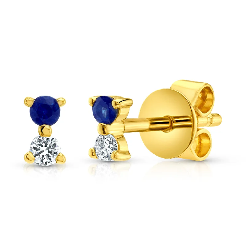 Women’s custom-made engagement rings-BLUE SAPPHIRE AND DIAMOND STUDS, 14kt GOLD