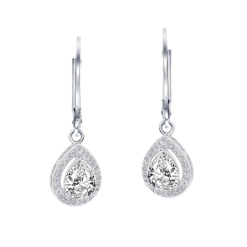 Women’s gold diamond earrings-Izzy 18k White Gold Plated Halo Teardrop Earrings with Swarovski Crystals