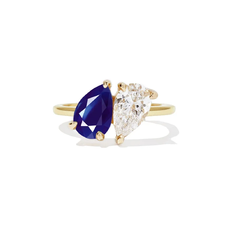 Women’s vintage-inspired engagement rings-Pear Shaped Sapphire & Diamond Toi et Moi Ring