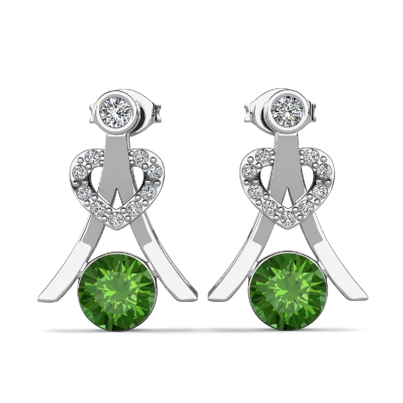 Women’s hoop earrings-Serenity August Birthstone Peridot Earrings 18k White Gold Plated Silver Earrings with Round Cut Swarovski Crystals