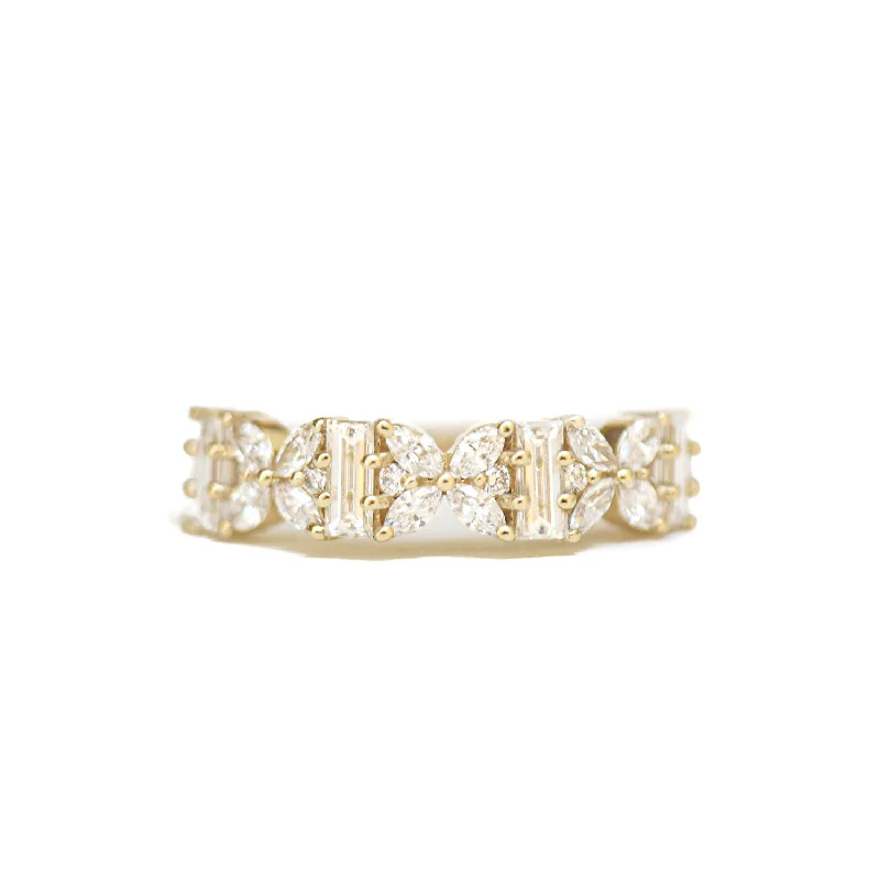 Women’s affordable engagement rings-Marquise & Baguette Lotus Diamond Mosaic Ring