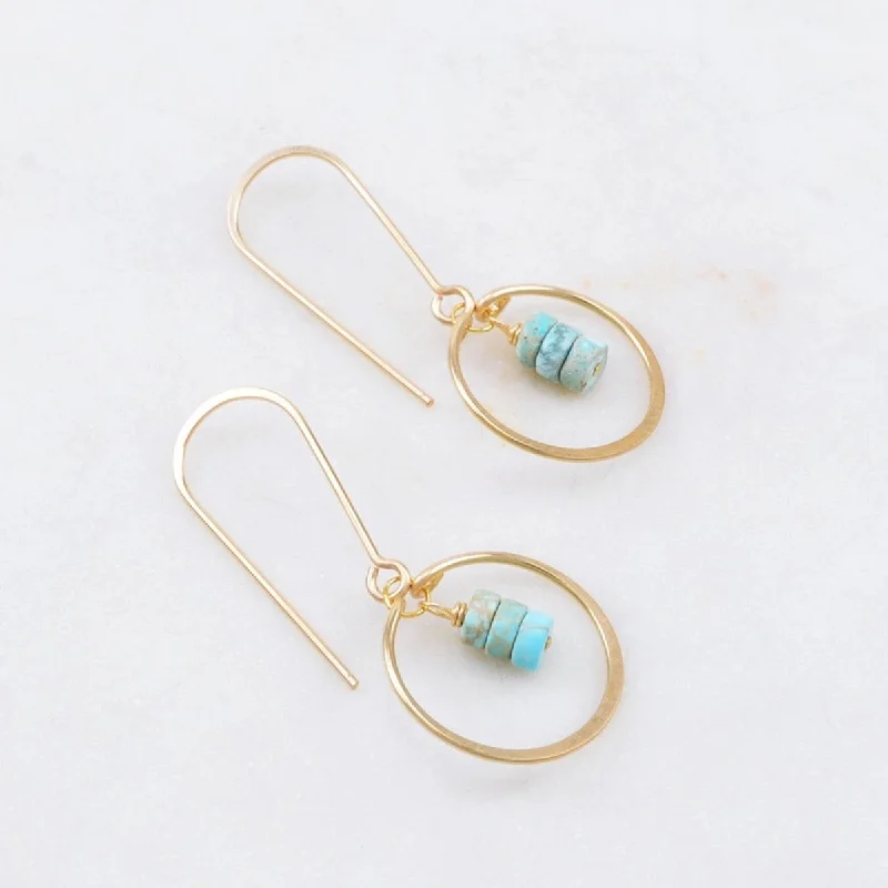 Women’s multi-strand earrings-Petite Circle Gem Drop Earrings in Turquoise