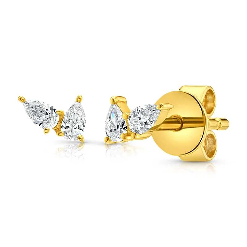 Women’s antique engagement rings-DELICATE PEAR DUO DIAMOND STUDS, 14kt GOLD