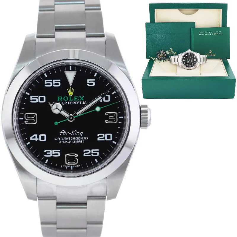 Unisex waterproof leather watches-MINT 2021 Rolex 116900 Airking Black Arabic Dial 40mm Steel Green Watch Box