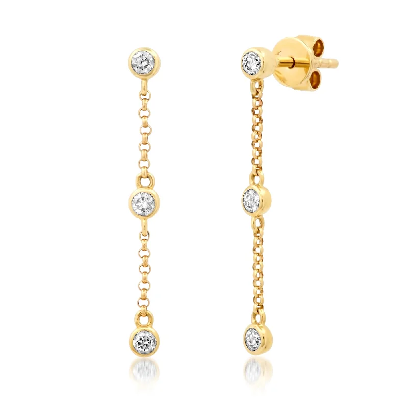 Women’s classic engagement rings-MINI DIAMOND DROP CHAIN STUDS, 14kt GOLD