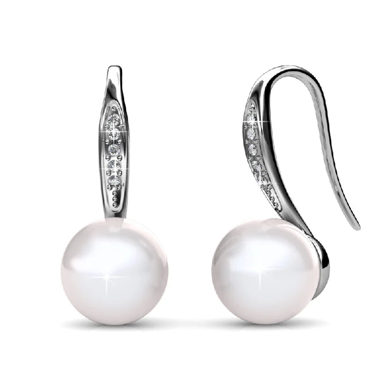 Women’s pearl stud earrings-Ann 18k White Gold Freshwater Pearl Drop Earrings with Swarovski Crystals