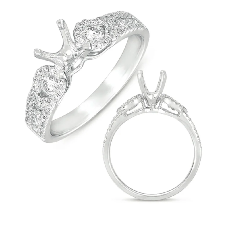 Women’s radiant engagement rings-14K White Gold Diamond & Pear Halo Side Diamond Mounting