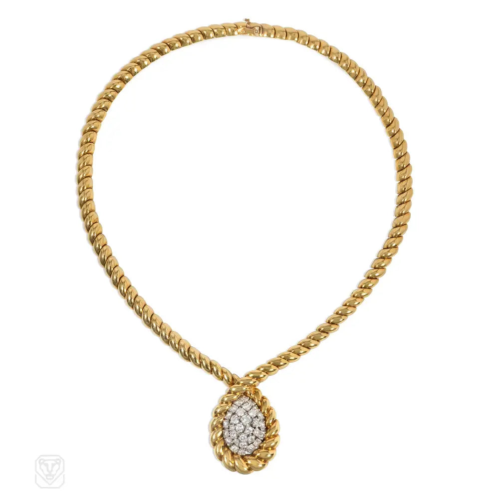 Women’s silver-plated necklaces-Van Cleef & Arpels twisted gold and diamond necklace