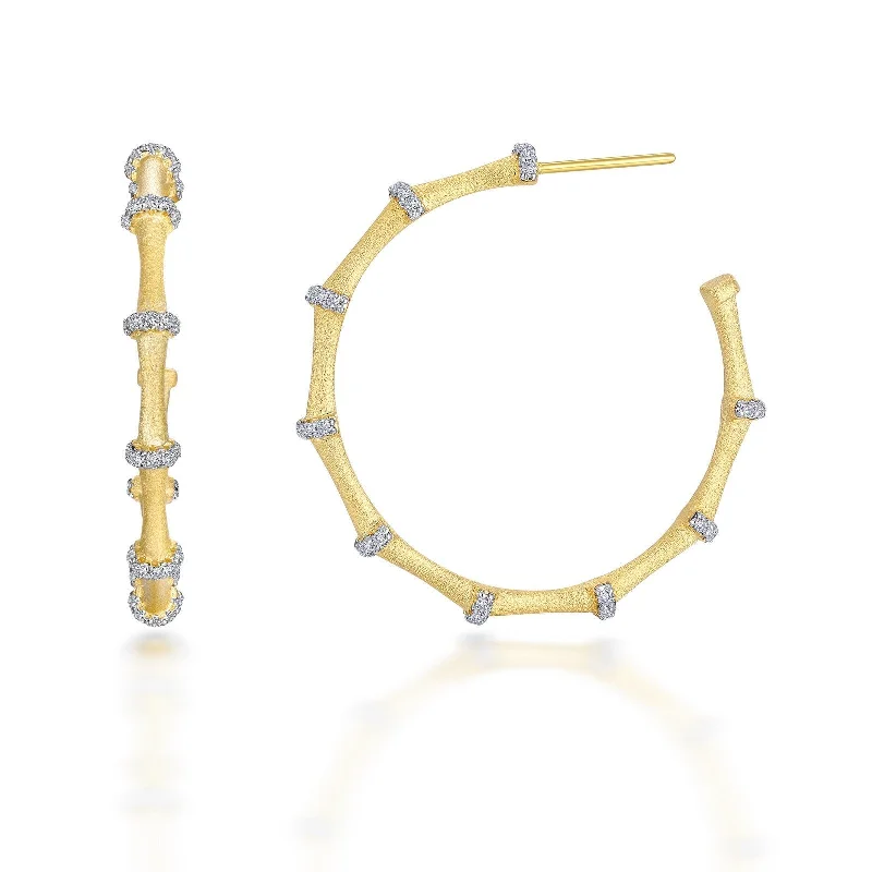 Women’s luxury gold earrings-Lafonn Simulated Diamond Elegant Bamboo Hoop Earrings E0458CLT