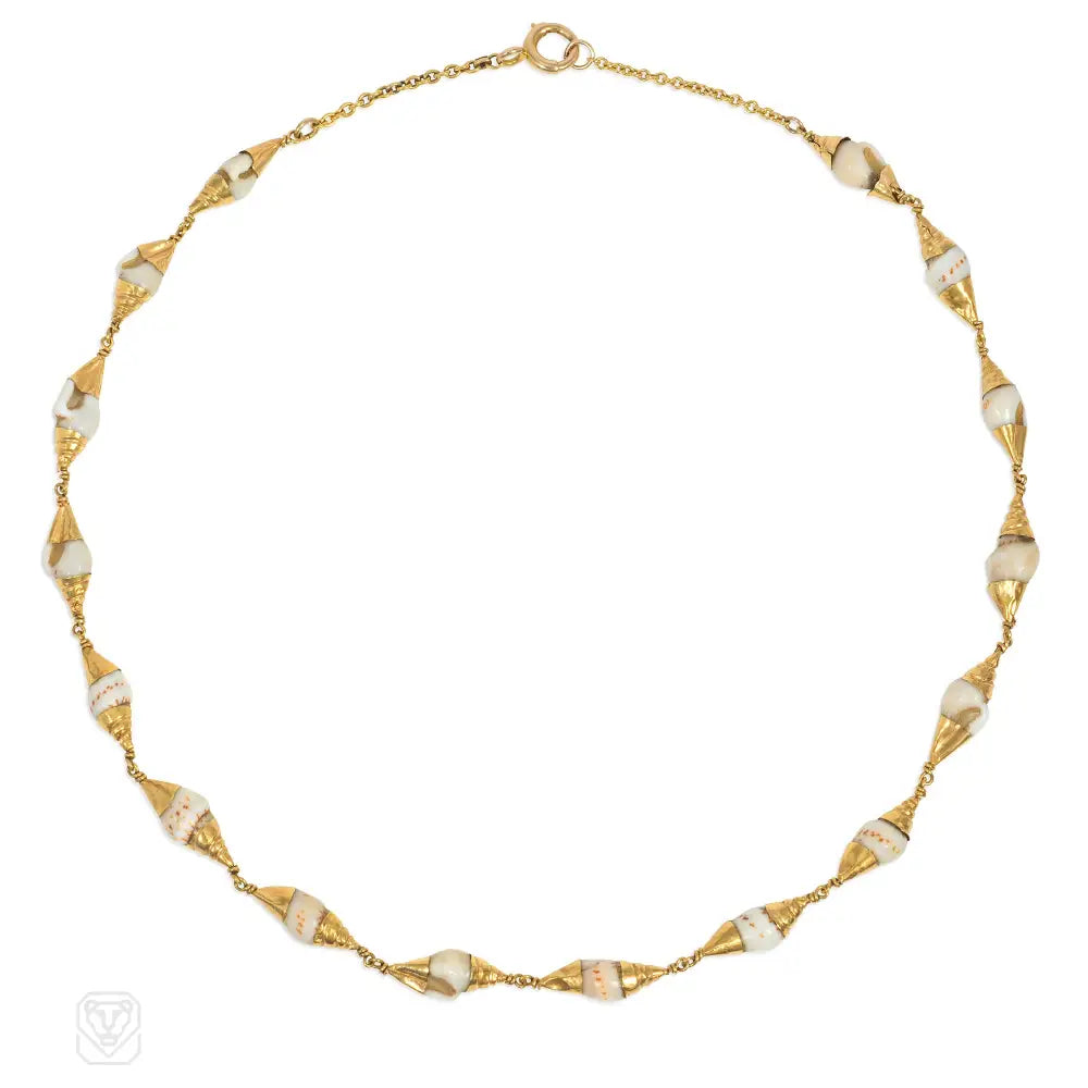 Women’s sparkling necklaces-Georgian gold-wrapped shell necklace