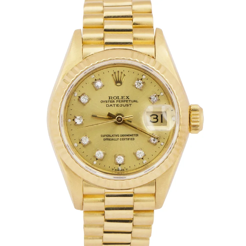 Unisex ceramic watches-Ladies Rolex DateJust President 26mm CHAMPAGNE DIAMOND 18K Gold 69178 Watch