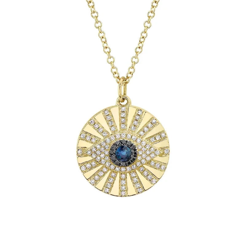 Women’s charm necklaces-0.23CT BLACK & WHITE DIAMOND & 0.15CT BLUE SAPPHIRE EYE NECKLACE