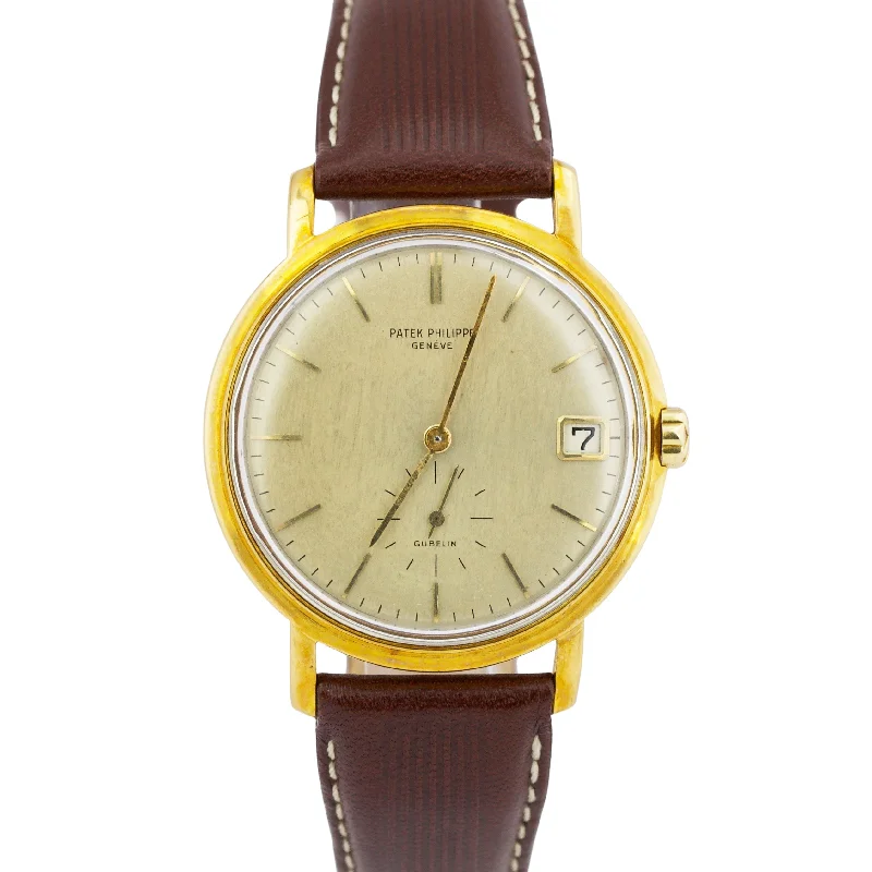 Unisex gold watches-VINTAGE Patek Philippe Calatrava GUBELIN 36mm Silver AUTOMATIC 18K Gold 3445