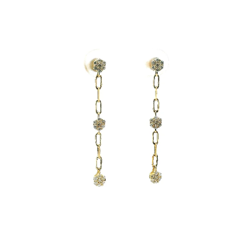 Women’s vintage drop earrings-14K Yellow Gold 0.33cttw. Diamond Cluster Oval Link Dangle Stud Earrings