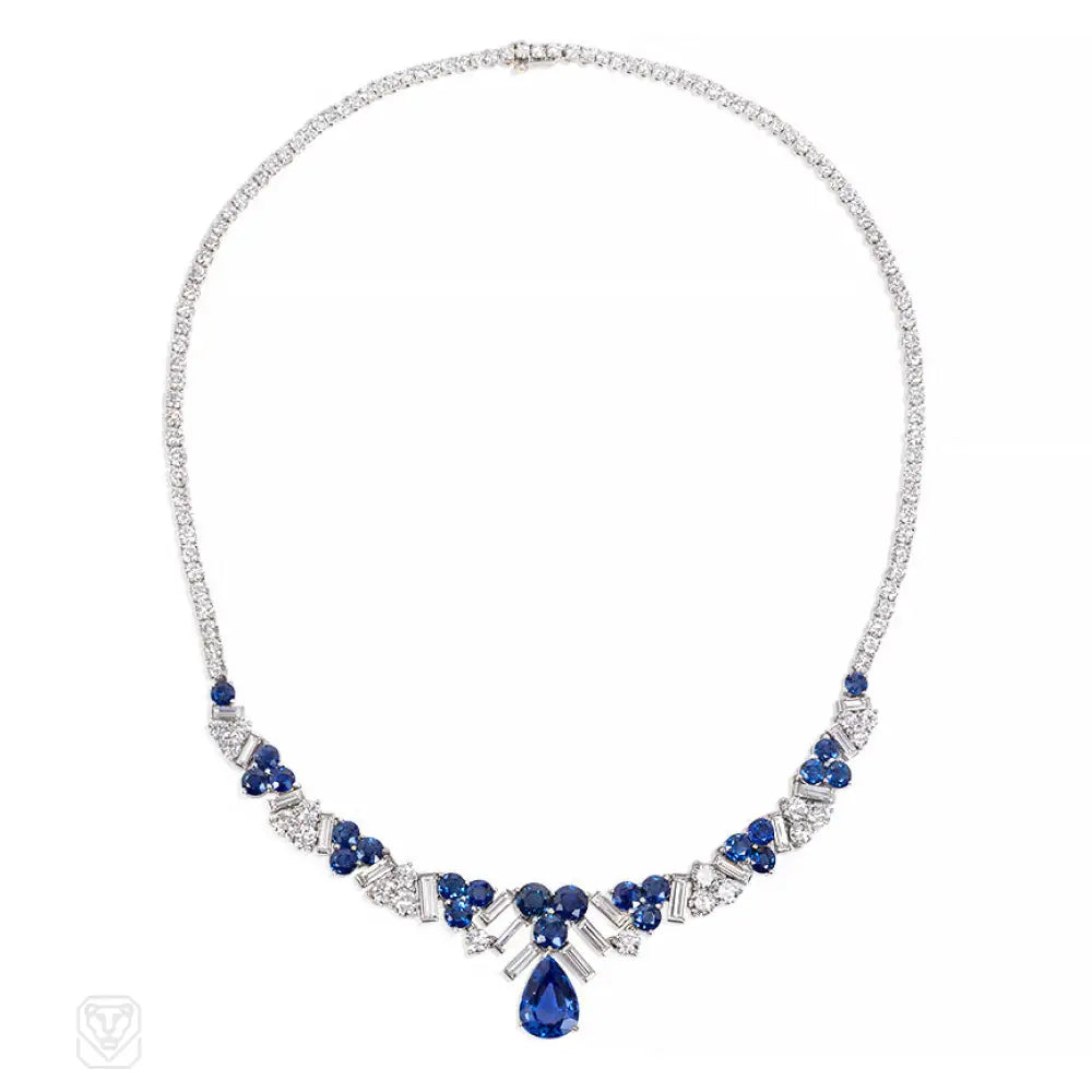 Women’s choker necklaces-Tiffany 1950s sapphire and diamond necklace